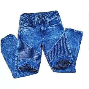 Stonewashed Biker Jean's Sz 8 with Faux leather